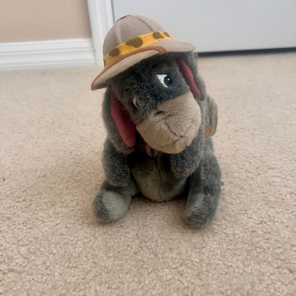 Disney World Eeyore Plush Safari Outfit Hat Bow Tail Kids Toy‎ Vintage
